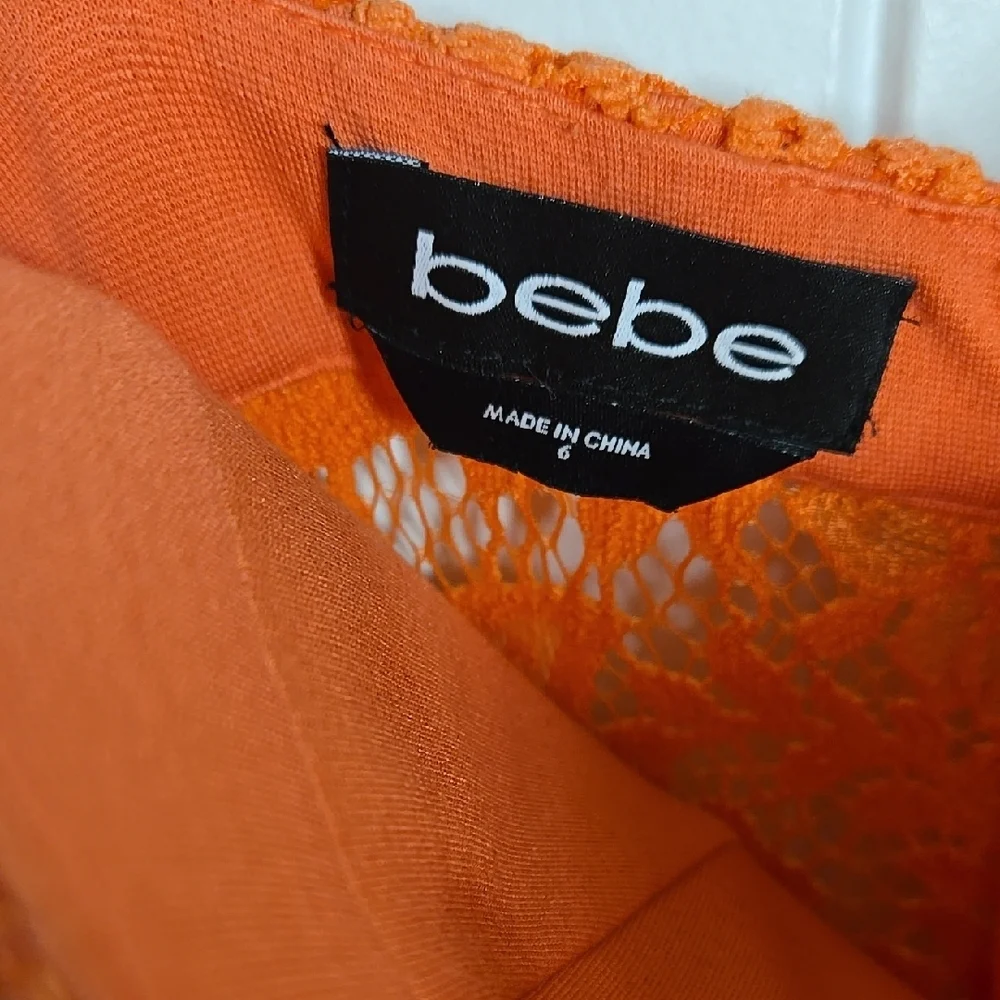 Bebe Orange Lace Midi Dress Sweetheart Neckline w Adjustable & Removable Straps - Picture 3 of 9